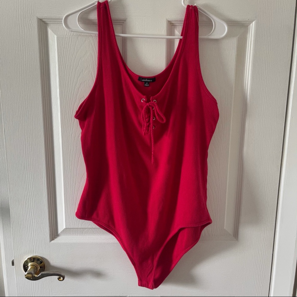 Red Lace Up Bodysuit